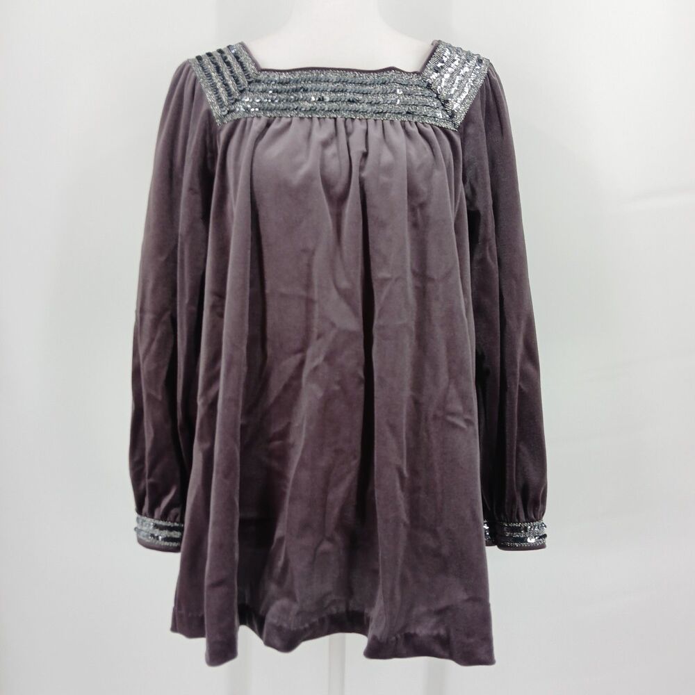 womans Vintage 70s 80s Tom Bezduda Metallic Embroidered Scoop Neck Blouse Top